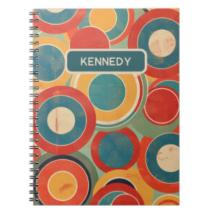 Retro Circles Patroon Rood Geel Turquoise jaren 19 Notitieboek