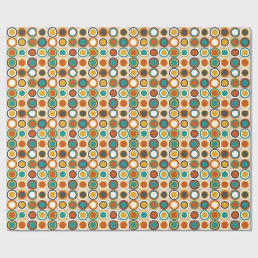 Retro Circles Pattern Oranje Brown Turquoise uit 1 Cadeaupapier (Vlak)