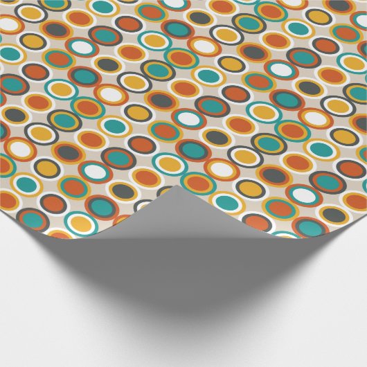 Retro Circles Pattern Oranje Brown Turquoise uit 1 Cadeaupapier (Hoek)