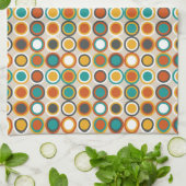 Retro Circles Pattern Oranje Bruin Blauwgroen Theedoek (Gevouwen)