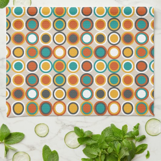 Retro Circles Pattern Oranje  Bruin Blauwgroen Theedoek (Gevouwen)