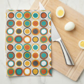 Retro Circles Pattern Oranje Bruin Blauwgroen Theedoek (Quarter Fold)