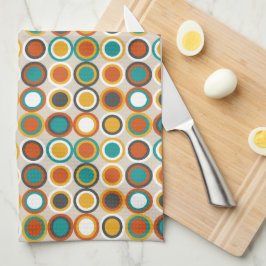 Retro Circles Pattern Oranje  Bruin Blauwgroen Theedoek