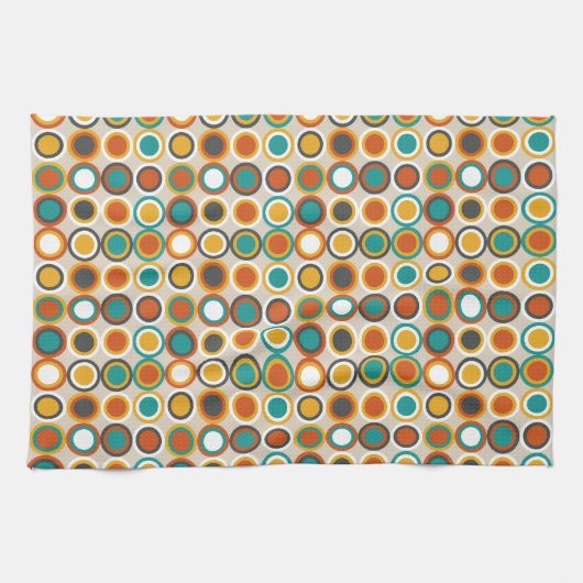 Retro Circles Pattern Oranje Bruin Blauwgroen Theedoek (Horizontaal)