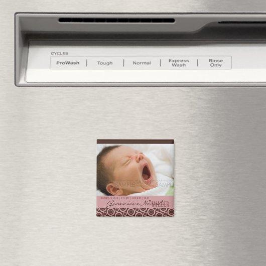 Retro Circles Rosy Brown · Baby aankondiging Magneet (Insitu (Vaatwasser))