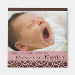 Retro Circles Rosy Brown Baby kondiging Magneet