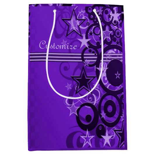 Retro Circles & Stars Paarse Geschenktas Medium Cadeauzakje (Voorkant)