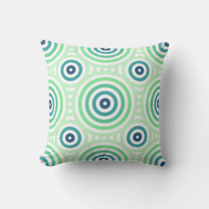 Retro Circulair geometrisch patroon in groen en bl Kussen