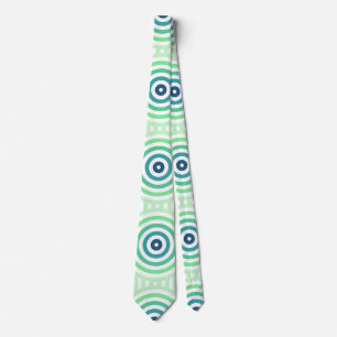Retro Circulair geometrisch patroon in groen en bl Stropdas