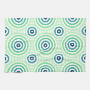 Retro Circulair geometrisch patroon in groen en bl Theedoek