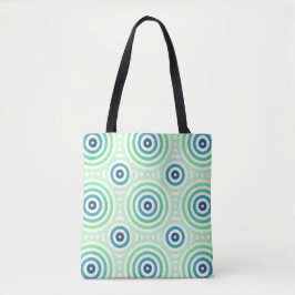 Retro Circulair geometrisch patroon in groen en bl Tote Bag