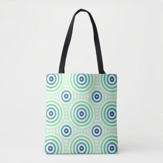 Retro Circulair geometrisch patroon in groen en bl Tote Bag (Voorkant)
