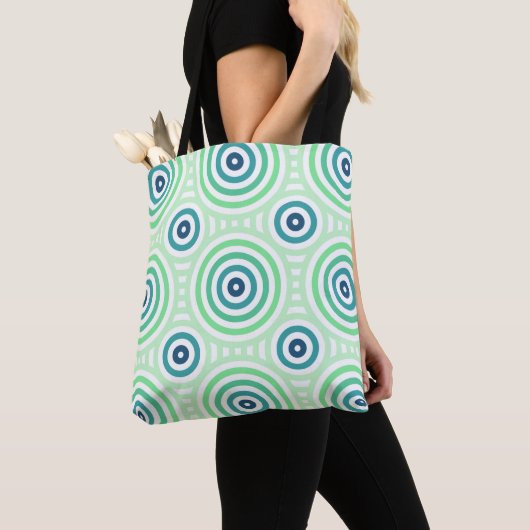 Retro Circulair geometrisch patroon in groen en bl Tote Bag (Dichtbij)