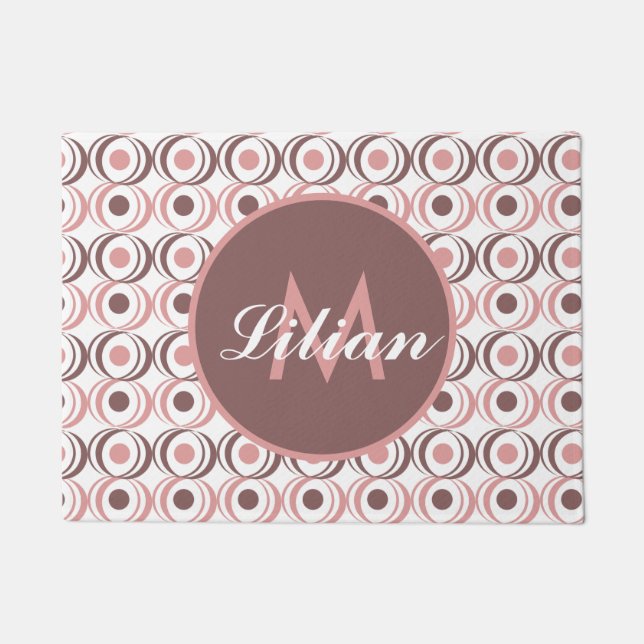 Retro Circular Earthy Tone Pink Monogrammed Deurmat (Voorkant)