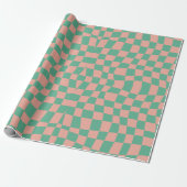Retro Circus 70s aqua roze golvend geruit Patroon Cadeaupapier (Uitgerold)
