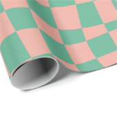 Retro Circus 70s aqua roze golvend geruit Patroon Cadeaupapier (Rol Hoek)