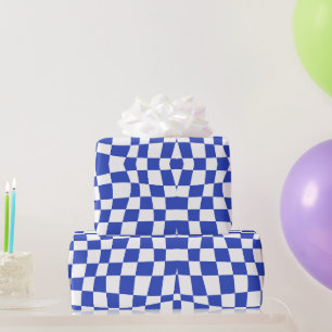 Retro Circus 70s blauw golvend geruit patroon Cadeaupapier