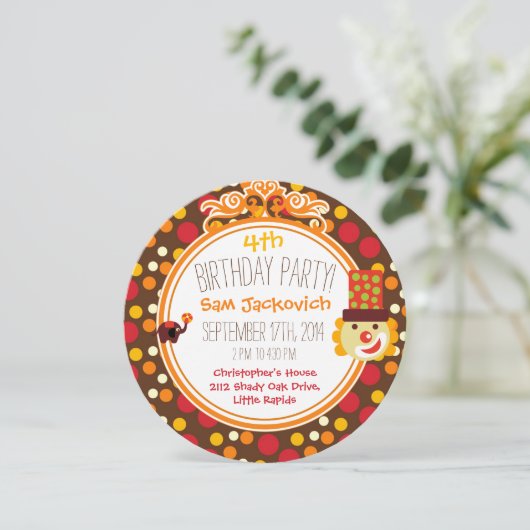 Retro Circus Birthday Cirkel Uitnodiging (Staand voorkant)