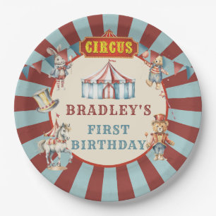 Retro Circus Carnaval Dieren Verjaardagsfeest Papieren Bordje