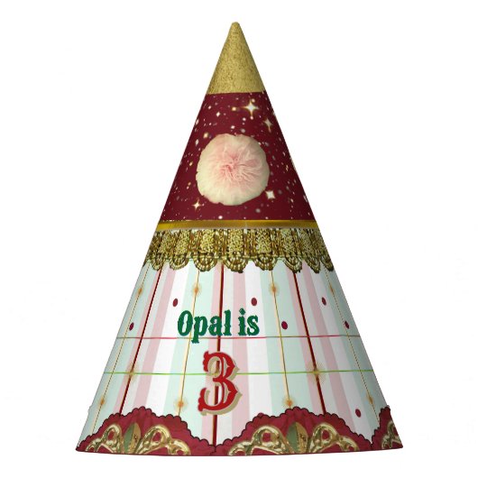 Retro Circus Carnaval Hoed - Roze Puff Feesthoedjes (Voorkant)
