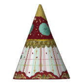 Retro Circus Carnaval Hoed - Turquoise Puff Feesthoedjes (Rechts)
