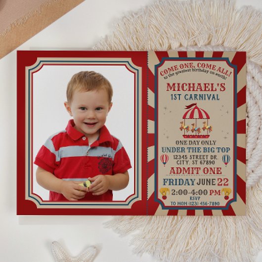 Retro Circus Carnaval Ticket Verjaardag Uitnodigin Kaart