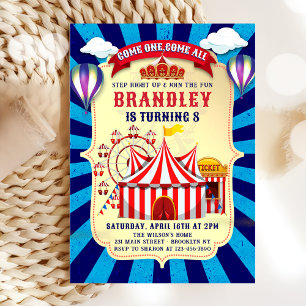 retro circus carnaval verjaardagsuitnodiging kaart