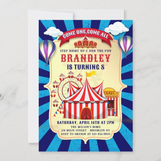 retro circus carnaval verjaardagsuitnodiging kaart (Voorkant)