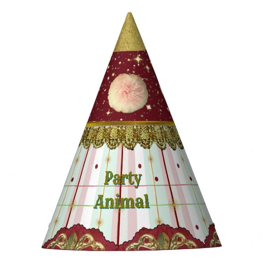 Retro Circus Carnavalsfeesthoed - Roze Pluizen Feesthoedjes (Voorkant)