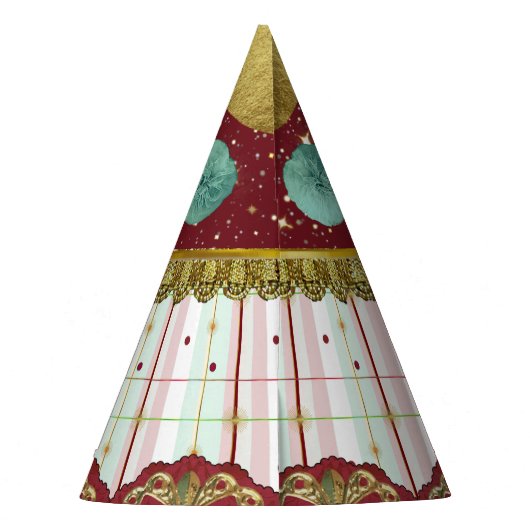 Retro Circus Carnival Hat - Teal Puff Feesthoedjes (Achterkant)