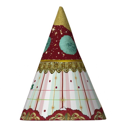 Retro Circus Carnival Hat - Teal Puff Feesthoedjes (Rechts)