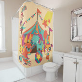 Retro Circus met olifant, Beer, Acrobat Douchegordijn (In situ)