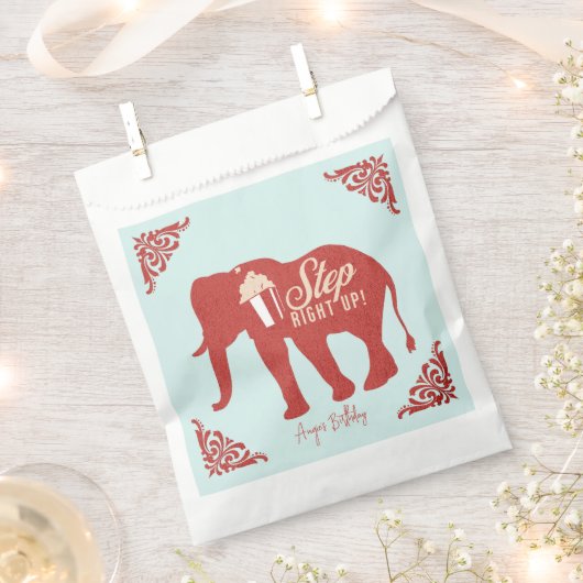 Retro Circus Olifant Popcorn Verjaardagsfeestje Bedankzakje (Geknipt)