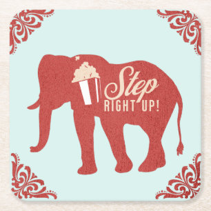 Retro Circus Olifant Popcorn Verjaardagsfeestje   Kartonnen Onderzetters