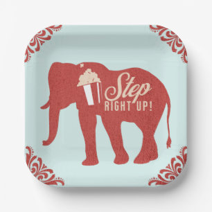 Retro Circus Olifant Popcorn Verjaardagsfeestje Papieren Bordje