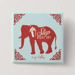 Retro Circus Olifant Popcorn Verjaardagsfeestje Vierkante Button 5,1 Cm