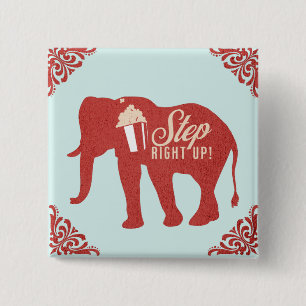 Retro Circus Olifant Popcorn Verjaardagsfeestje    Vierkante Button 5,1 Cm