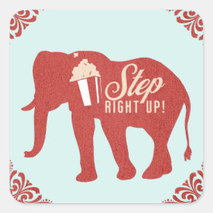 Retro Circus Olifant Popcorn Verjaardagsfeestje    Vierkante Sticker