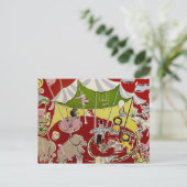  Retro Circus Ring Theme Fabric Briefkaart (Staand voorkant)