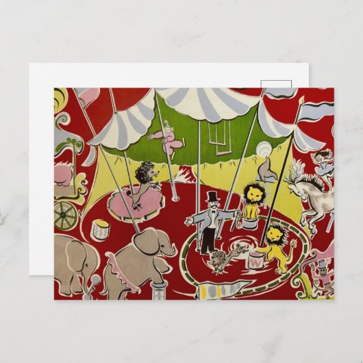 Retro Circus Ring Theme Fabric Briefkaart (Voorkant / Achterkant)