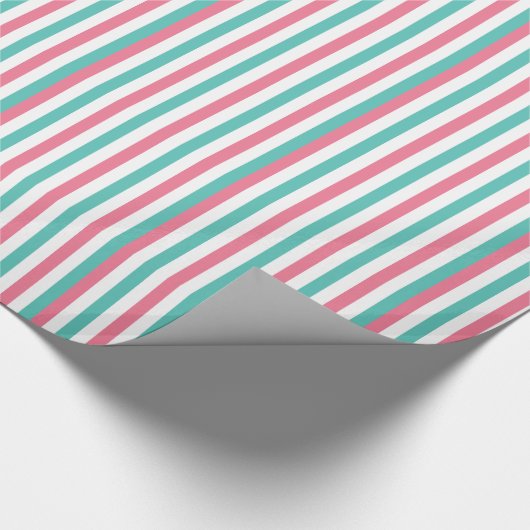 Retro Circus Stripes in roze en Blauwgroen Cadeaupapier (Hoek)