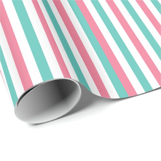 Retro Circus Stripes in roze en Blauwgroen Cadeaupapier (Rol Hoek)