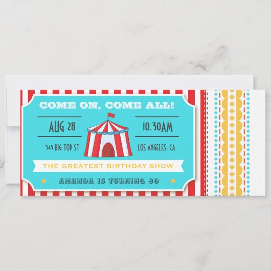 Retro Circus Ticket Kinderen Verjaardagsfeest Kaart (Voorkant)