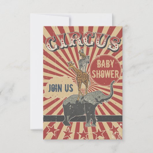 Retro Circus Uitnodiging voor Baby Shower (Voorkant)