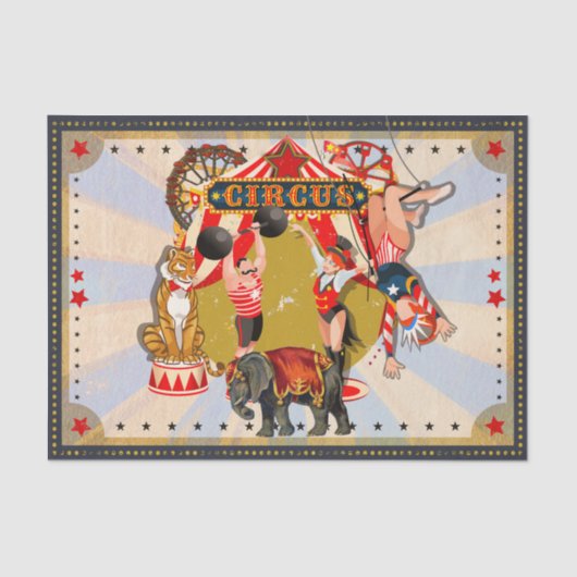 Retro Circus Verjaardagsfeest Custom Antiek Tissuepapier (Voorkant)