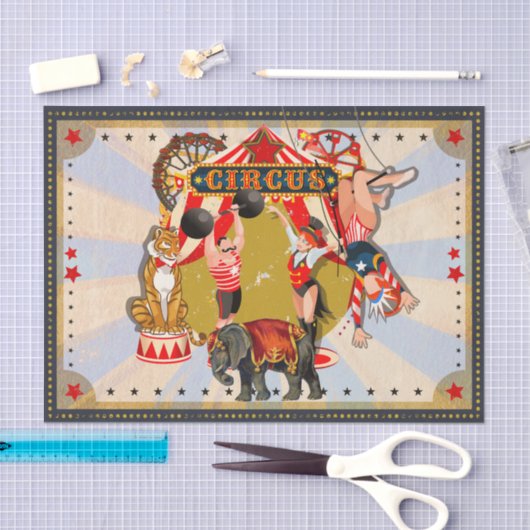  Retro Circus Verjaardagsfeest Custom Antiek Tissuepapier (Craft)