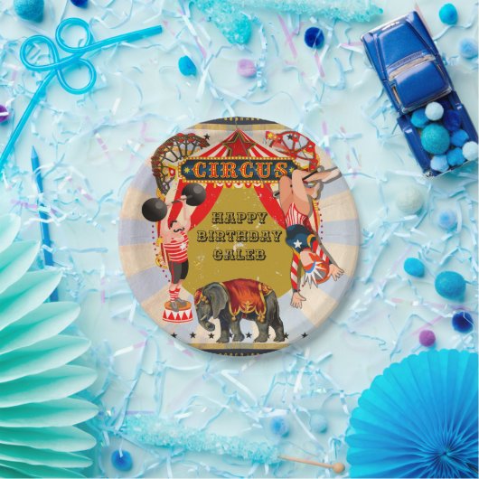  Retro Circus Verjaardagsfeest Gepersonaliseerd Papieren Bordje (Feest)