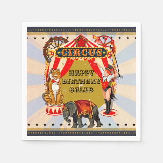  Retro Circus Verjaardagsfeest Gepersonaliseerd Servet (Voorkant)