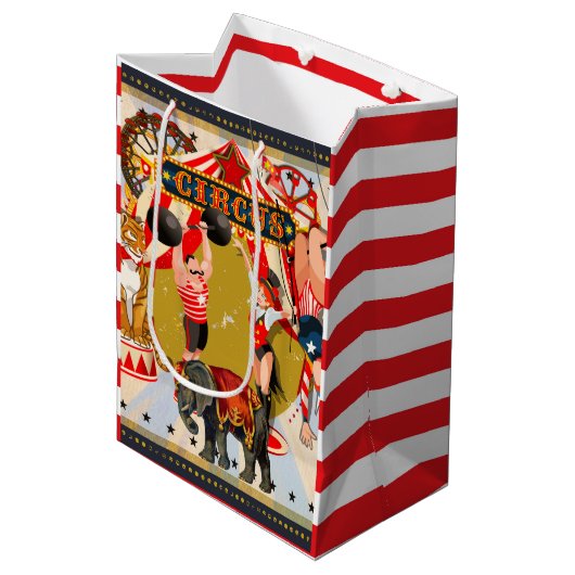  Retro Circus Verjaardagsfeestje Behandel Medium Cadeauzakje (Voorkant Gekanteld)