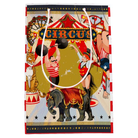  Retro Circus Verjaardagsfeestje Behandel Medium Cadeauzakje (Voorkant)